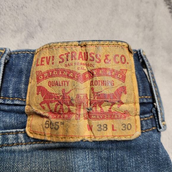 Levis 505 Jeans Mens 36x28 Blue Denim Straight Fit Stretch Classic 5 Pocket - Picture 3 of 10